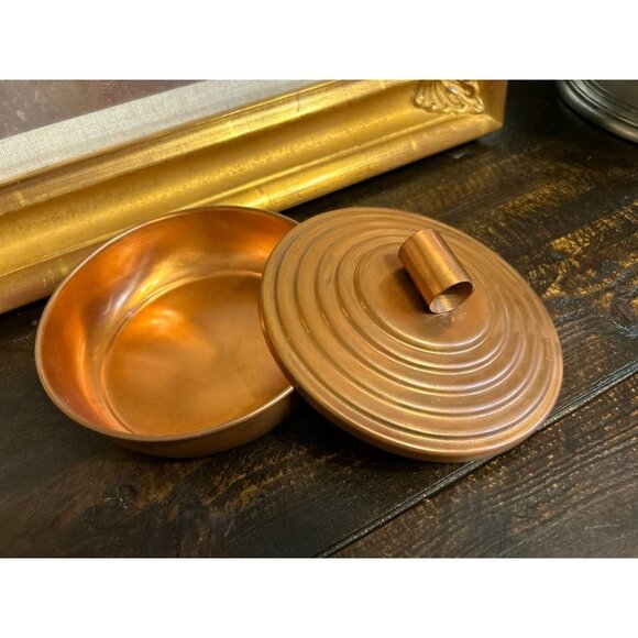 Made in USA Vintage Copper Covered Dish Round by Quincy Craftsmen  Marked 7" - Picture 9 of 12